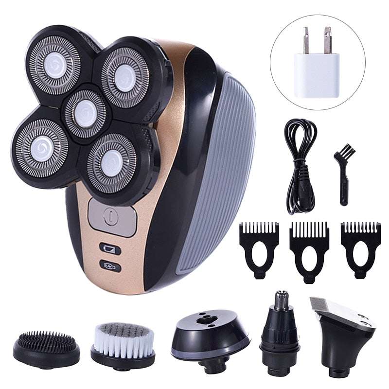 5 In 1 Electric Shaver For Men Bald Head Polish Hair Clipper Trimmer Floating 5 Blade Heads Shaving Machine Rechargeable Razors