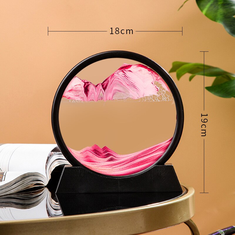 7 Inch Round Moving Sand Art Picture Quicksand Painting Glass 3D Hourglass Sandscape In Motion Display Flowing Sand Frame Decor
