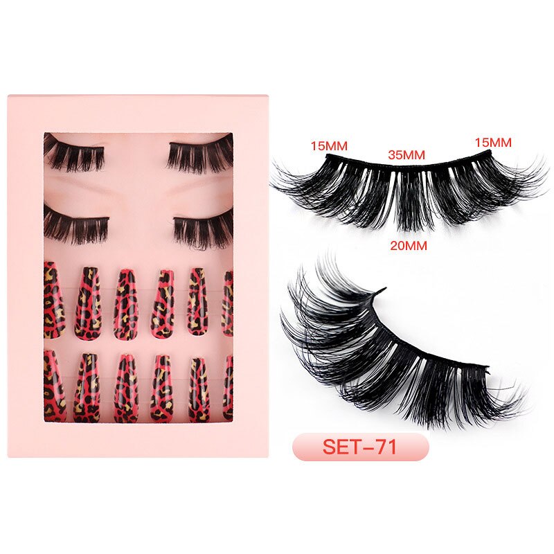 1Set Natural Wild Eyelashes with False Nail Packing Boxes Set Package 3D Fluffy Imitation Mink Lashes Nail Art Suit Box