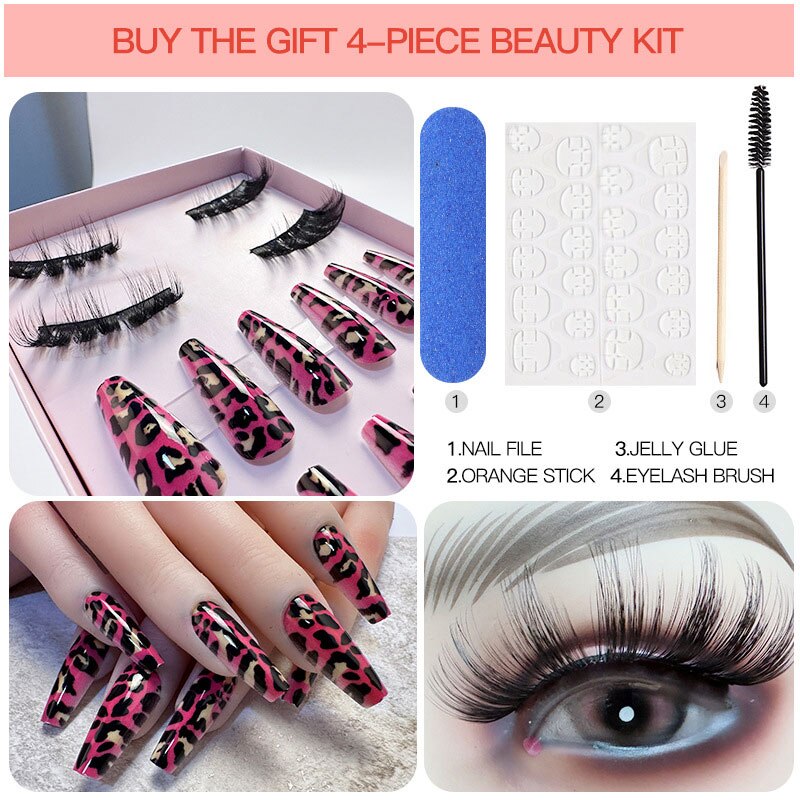1Set Natural Wild Eyelashes with False Nail Packing Boxes Set Package 3D Fluffy Imitation Mink Lashes Nail Art Suit Box