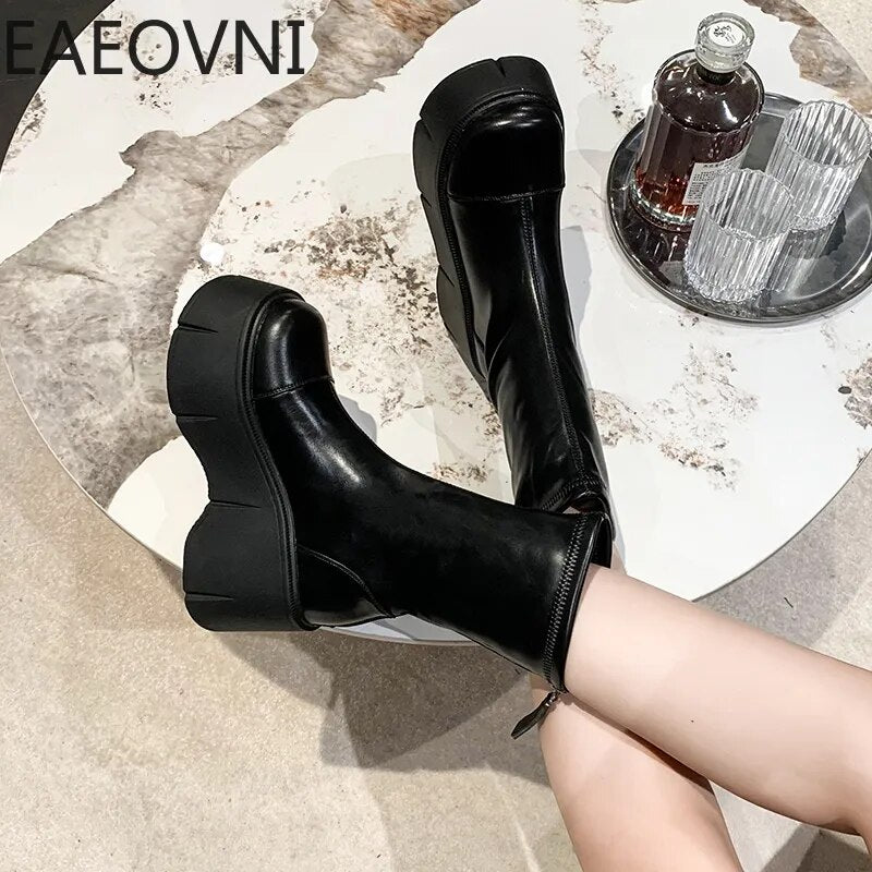 Punk Boots For Women Fashion Back Zippers Short Boots Female High Platform Thick Bottom Ladies Elegant Ankle Boots
