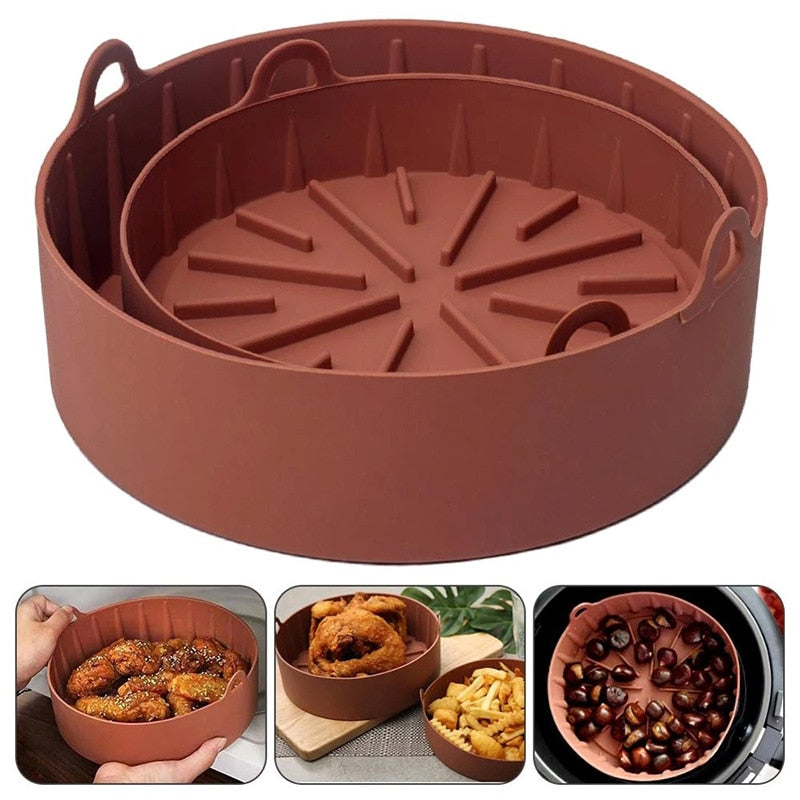 Silicone Pot for Airfryer Reusable Air Fryer Accessories Baking Basket Pizza Plate Grill Pot Kitchen Cake Cooking Baking Tools