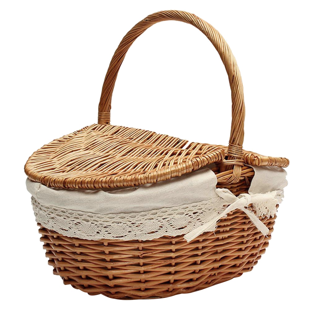 Wicker Willow Woven Vintage Camping Handle Shopping Food Fruit Picnic Basket
