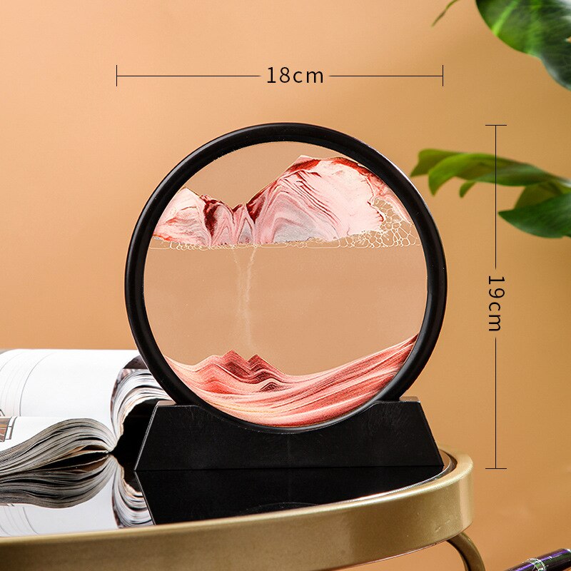 7 Inch Round Moving Sand Art Picture Quicksand Painting Glass 3D Hourglass Sandscape In Motion Display Flowing Sand Frame Decor