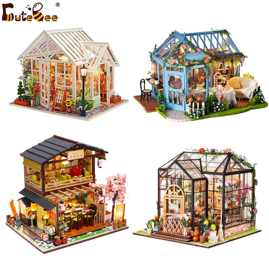 CUTEBEE DIY Dollhouse Wooden Miniature Mini Doll House with Garden to Build Furniture Kit Casa Toys for Children Birthday Gift