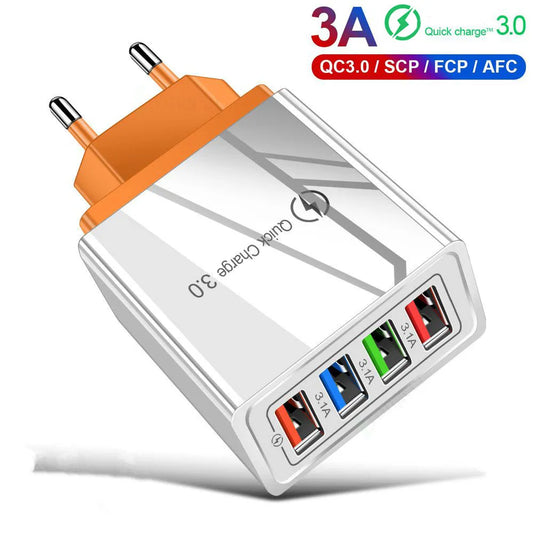 Quick Charger 3.0 48W 4 Port USB Charger Fast Charging Wall Adapter For iPhone 13 12 Pro Samsung Xiaomi EU/US Plug Phone Charger