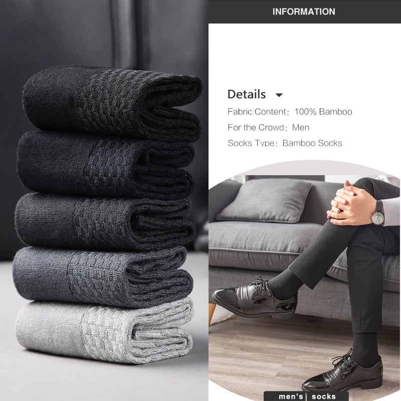 High Quality Bamboo Fiber Men's Socks 5Pairs/Lot New Classic Business Long Socks Summer Winter Casual Man Dress SockSize EU38-45