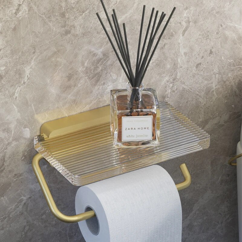 Bathroom Wood Paper Holder Wall Mounted Phone Rack Toilet Tissue Shelf Bathroom Accessories Acrylic Paper Towel Dispenser