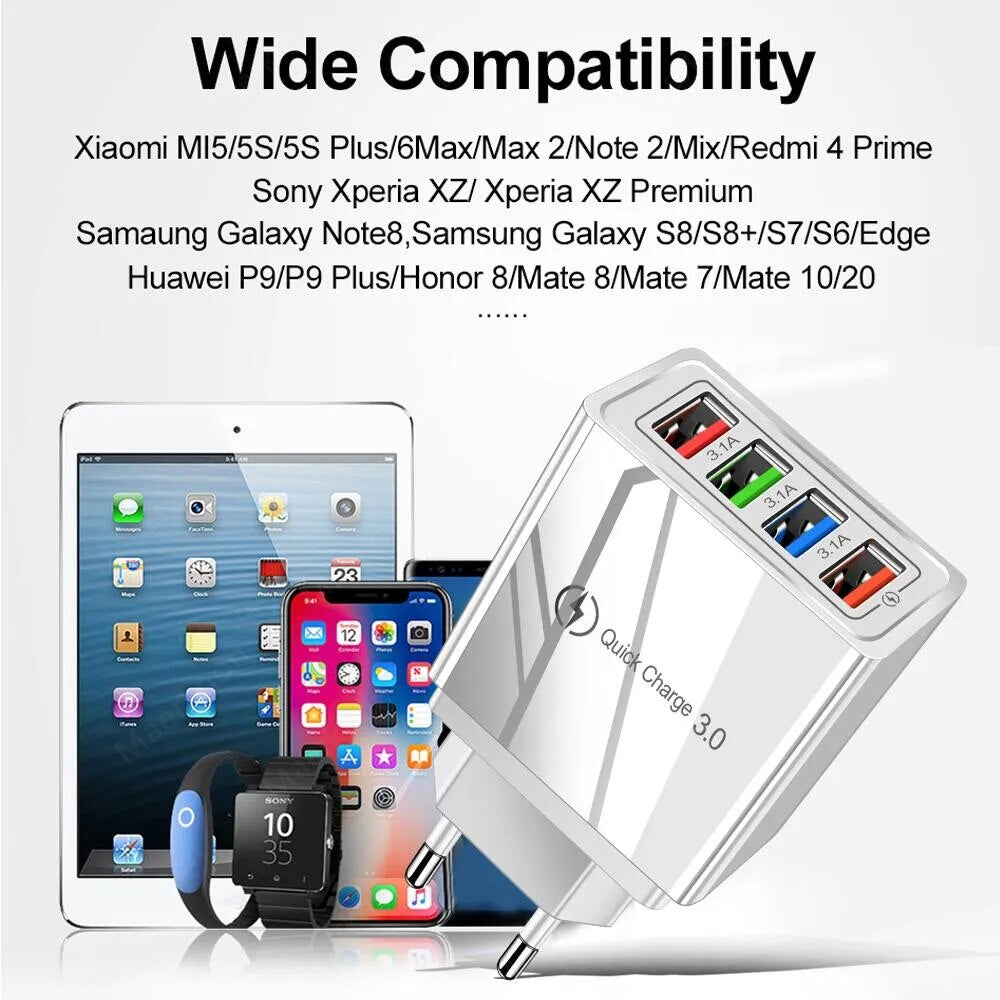 Quick Charger 3.0 48W 4 Port USB Charger Fast Charging Wall Adapter For iPhone 13 12 Pro Samsung Xiaomi EU/US Plug Phone Charger