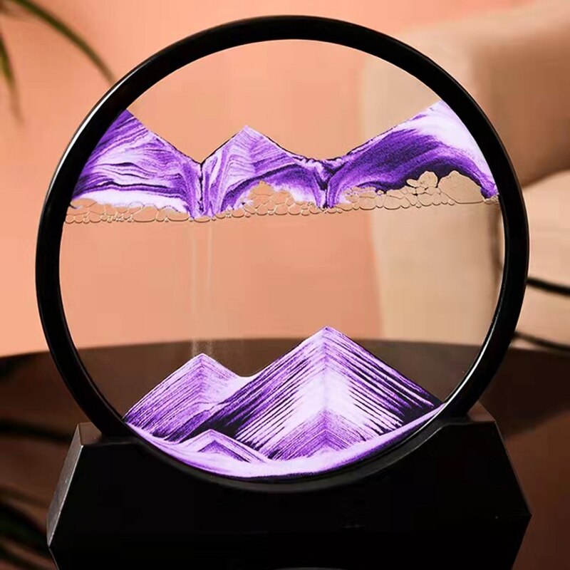 7 Inch Round Moving Sand Art Picture Quicksand Painting Glass 3D Hourglass Sandscape In Motion Display Flowing Sand Frame Decor