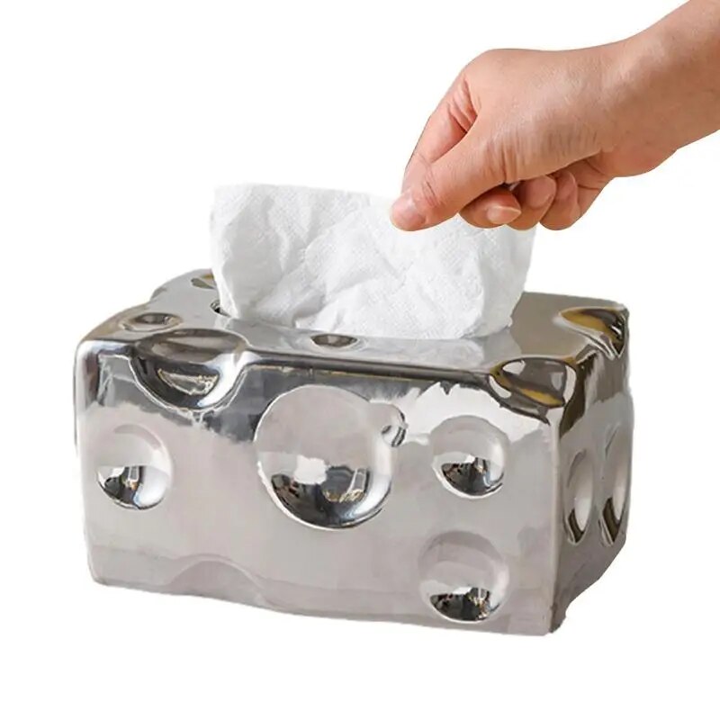 Tissue Box Cheese Ceramic Paper Towel Case Facial Tissue Box Holder Creative Napkin Dispenser Storage Box With Non-Slip Pad