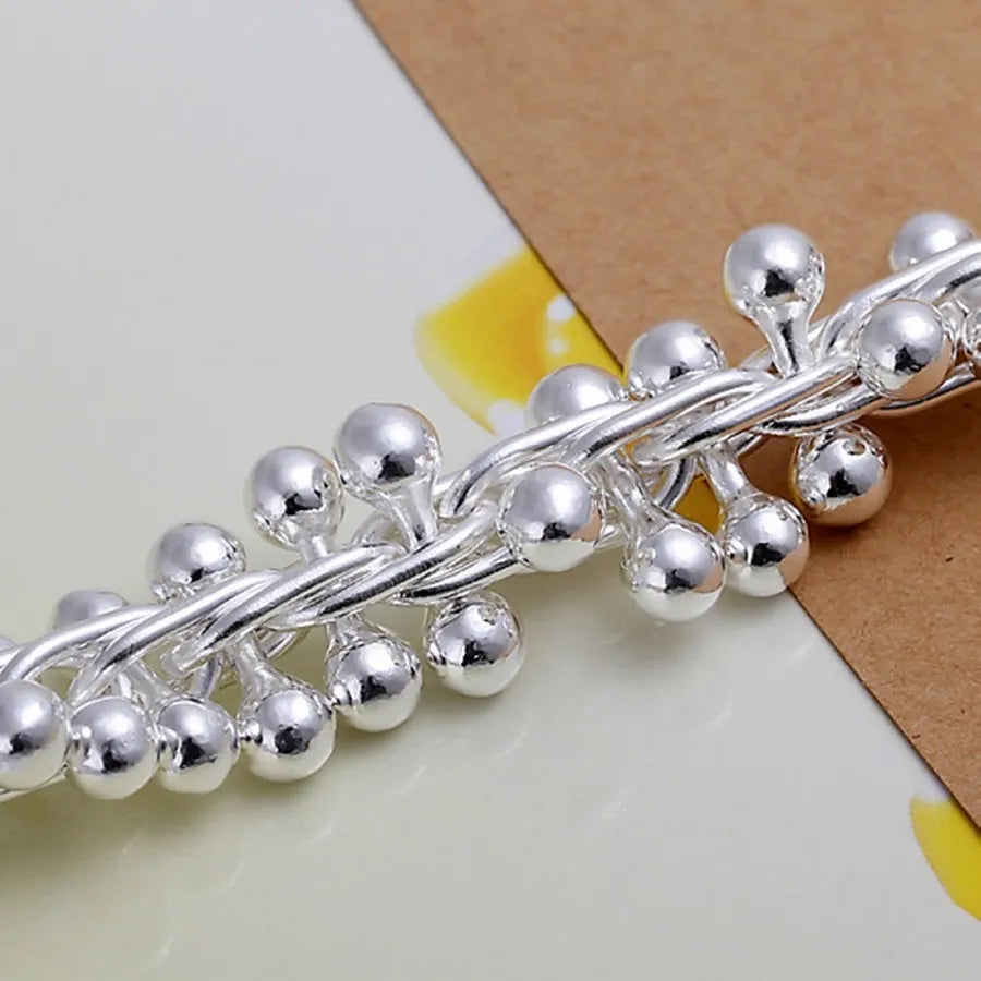 925 silver Color Bracelets charm solid chain beads fashion beautiful top quality women wedding Jewelry free shipping