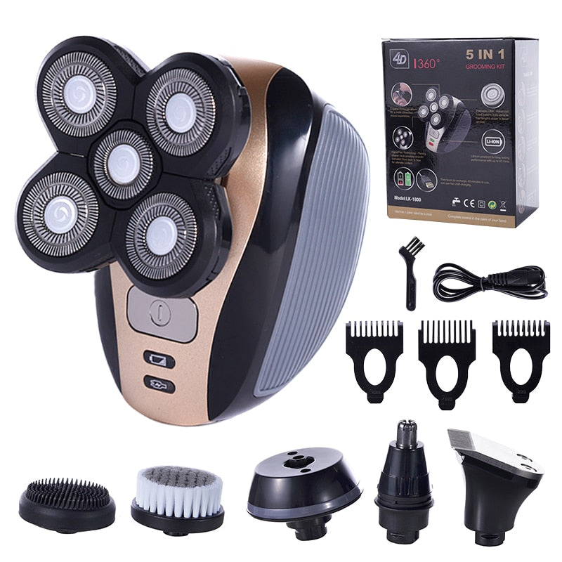 5 In 1 Electric Shaver For Men Bald Head Polish Hair Clipper Trimmer Floating 5 Blade Heads Shaving Machine Rechargeable Razors
