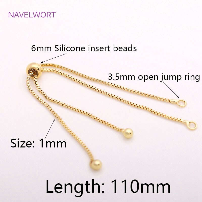 1mm Box Chain Bracelet Component With Silicone Insert Beads,14K Gold Plating Box Chain For Bracelet Making Accessories Wholesale