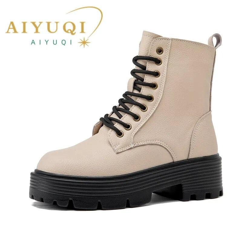 AIYUQI Boots Women 2023 Autumn New Genuine Leather Suede chunky Women Short Boots British Style Women Motorcycle Boots