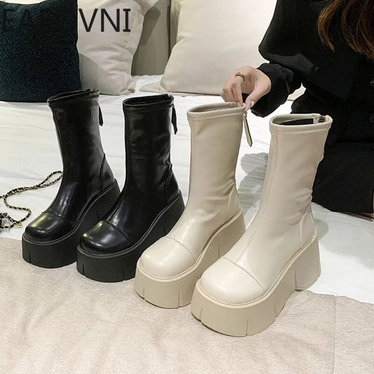 Punk Boots For Women Fashion Back Zippers Short Boots Female High Platform Thick Bottom Ladies Elegant Ankle Boots
