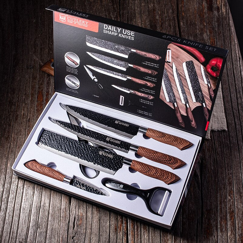 8"Chef Knife Stainless Steel Kitchen Knives Set Professional Forged  Knife Sets Scissors For Kitchen With High-quality Gift Box