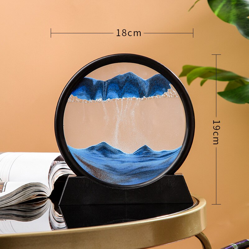 7 Inch Round Moving Sand Art Picture Quicksand Painting Glass 3D Hourglass Sandscape In Motion Display Flowing Sand Frame Decor