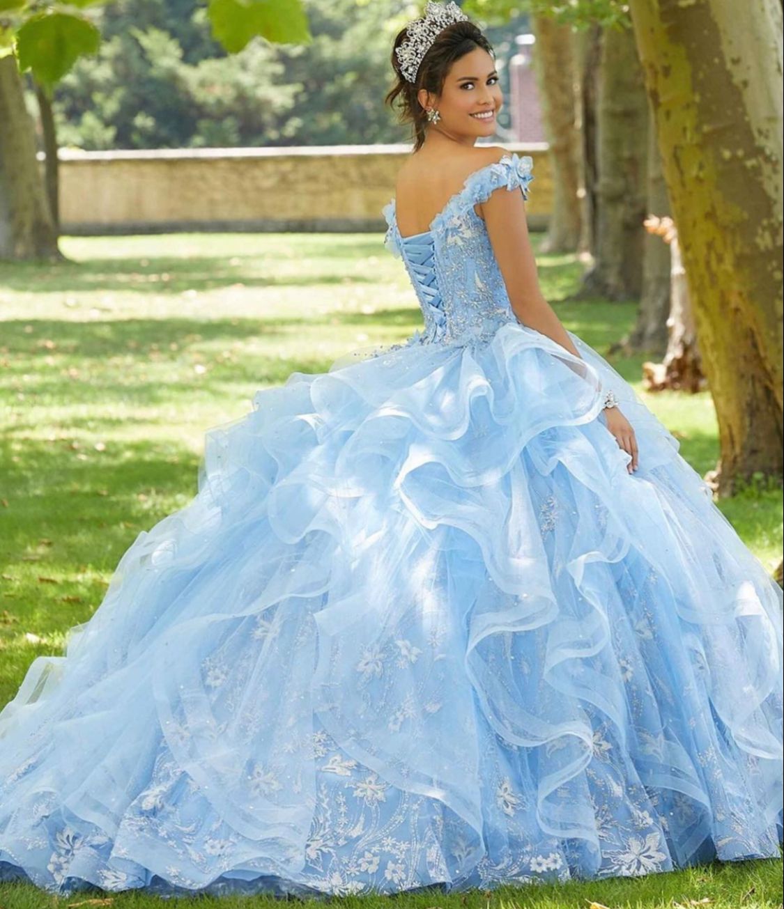 LSYX Light Blue Sweet 16 Quinceanera Dress 2022 Off Shoulder Appliques Sequins Flowers Princess Party Gown Vestidos De 15 Años