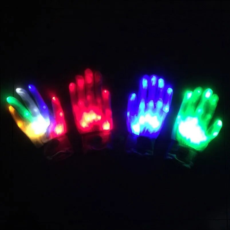 LED Gloves Neon  Glowing Halloween Party Light Props Luminous Flashing Skull Gloves Stage Costume Christmas Children's Day Gift