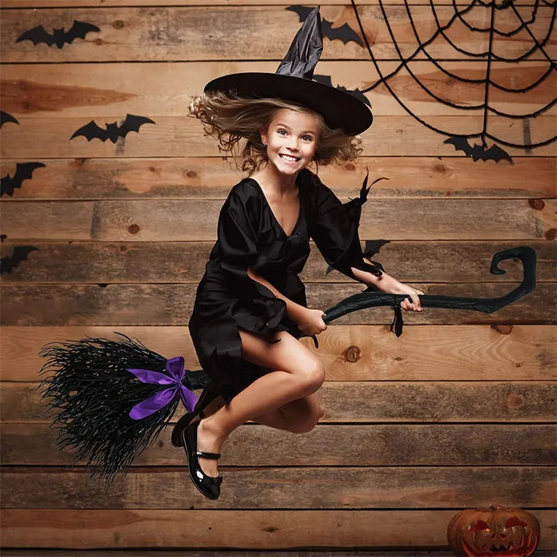 Halloween Party Decoration Witch Broom with Ribbon Perfect Photo Booth Accessory and Favor for Spooky Celebrations