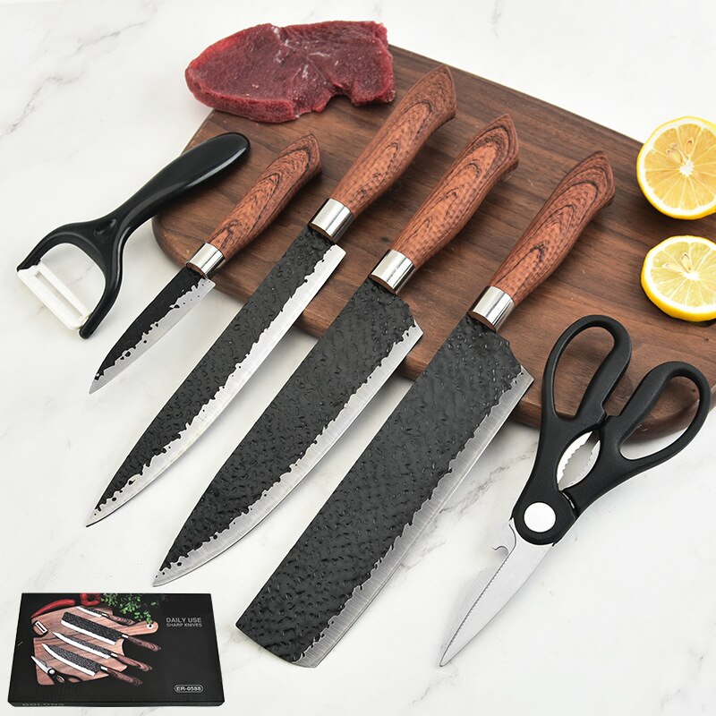 8"Chef Knife Stainless Steel Kitchen Knives Set Professional Forged  Knife Sets Scissors For Kitchen With High-quality Gift Box