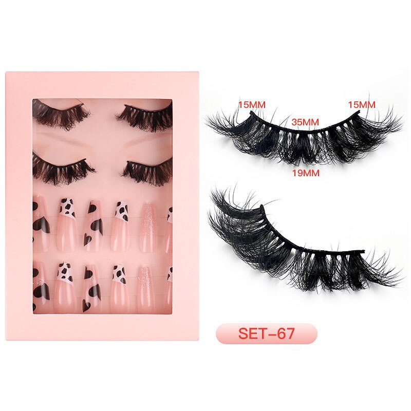 1Set Natural Wild Eyelashes with False Nail Packing Boxes Set Package 3D Fluffy Imitation Mink Lashes Nail Art Suit Box