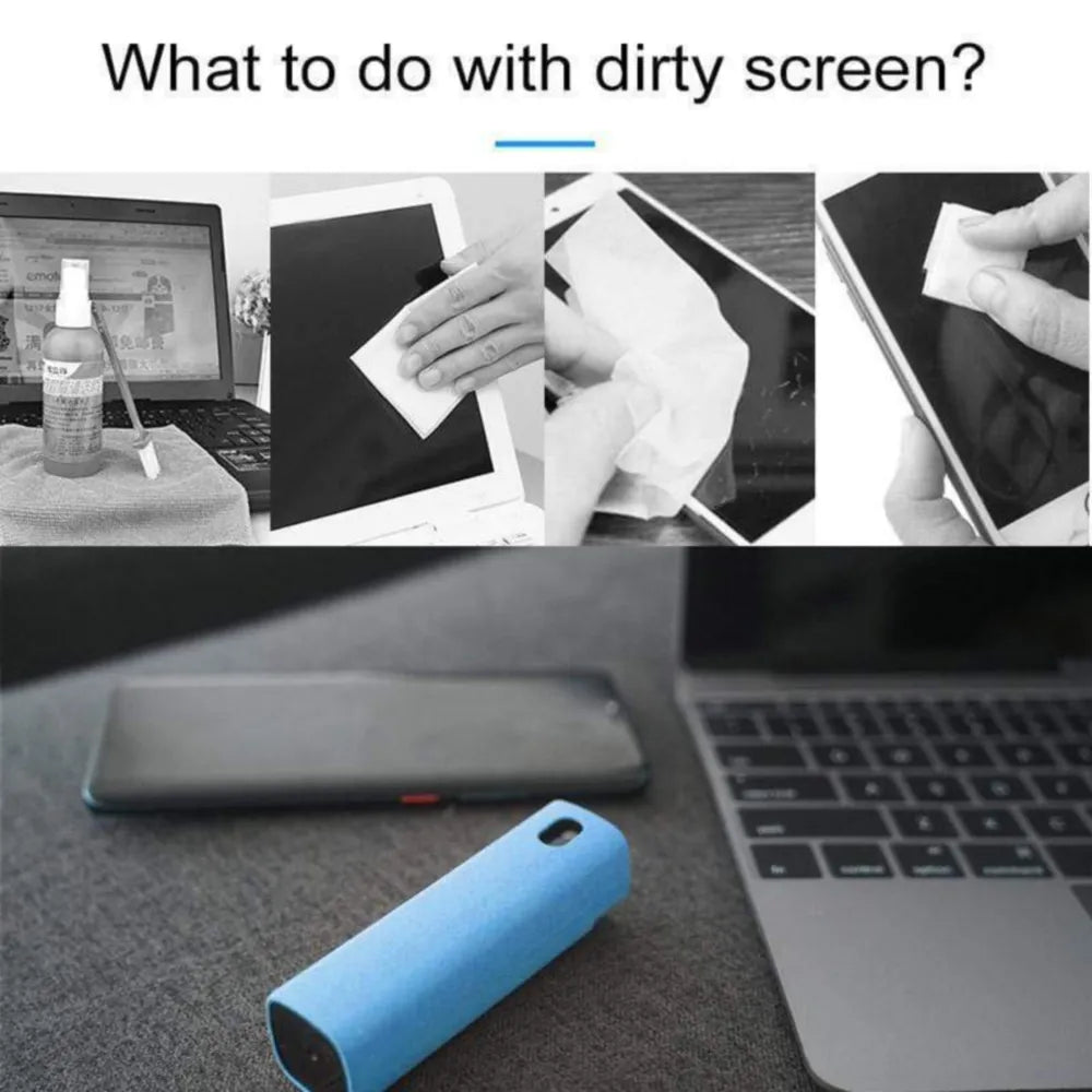 2 In 1 Phone Screen Cleaner Spray Dust Removal Microfiber Cloth Cleaning Artifact Computer Tablet Screen Cleaning Spray Bottle