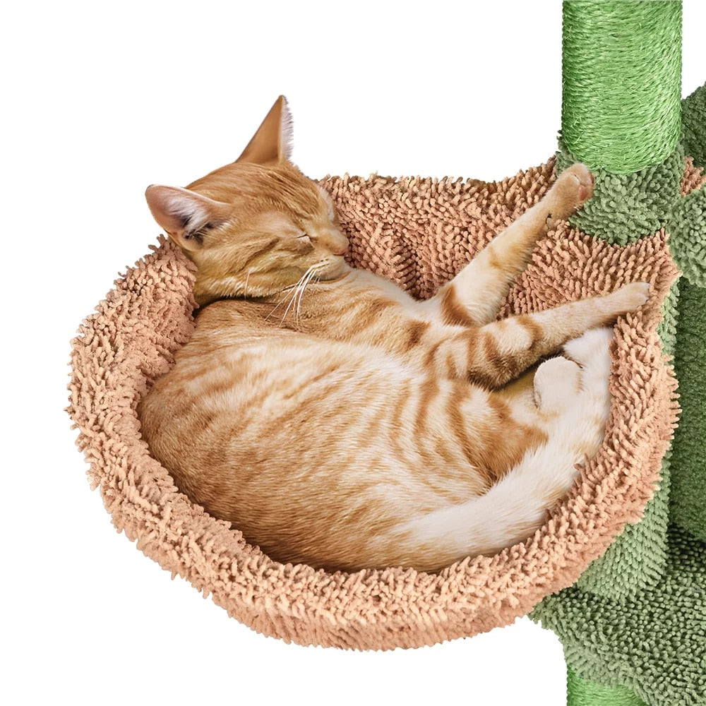 42" H Cactus Cat Tree Tower with Natural Sisal Scratching Posts,Green &amp; Brown,Cat Supplies,So That Cats Can Play Happily At Home