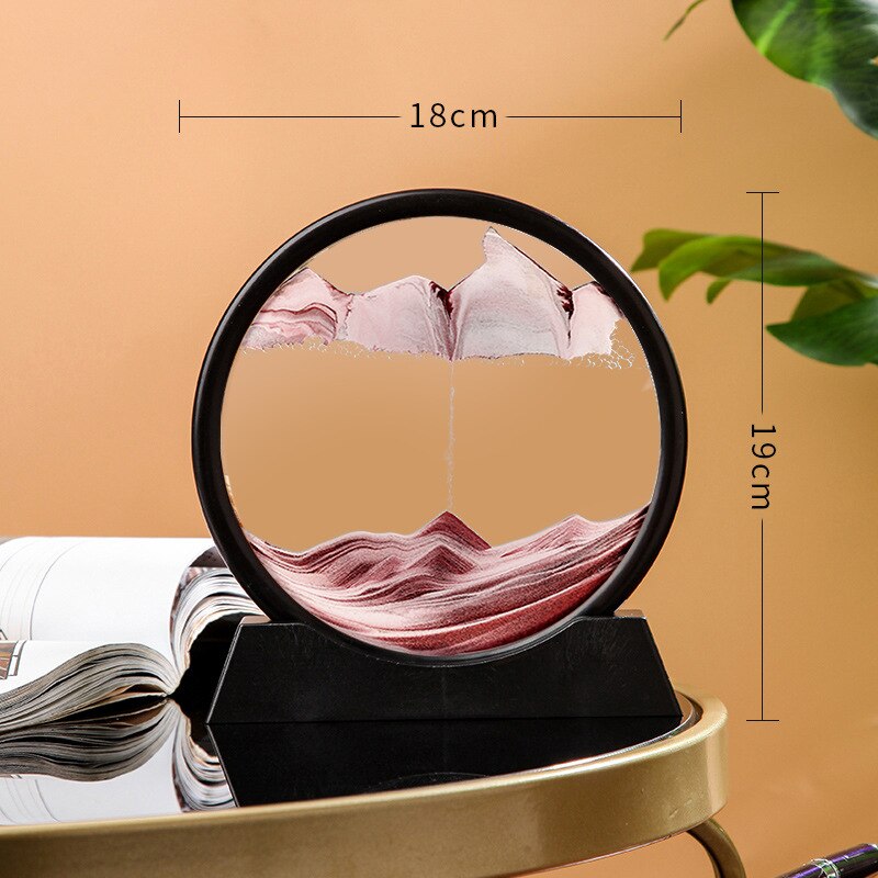 7 Inch Round Moving Sand Art Picture Quicksand Painting Glass 3D Hourglass Sandscape In Motion Display Flowing Sand Frame Decor