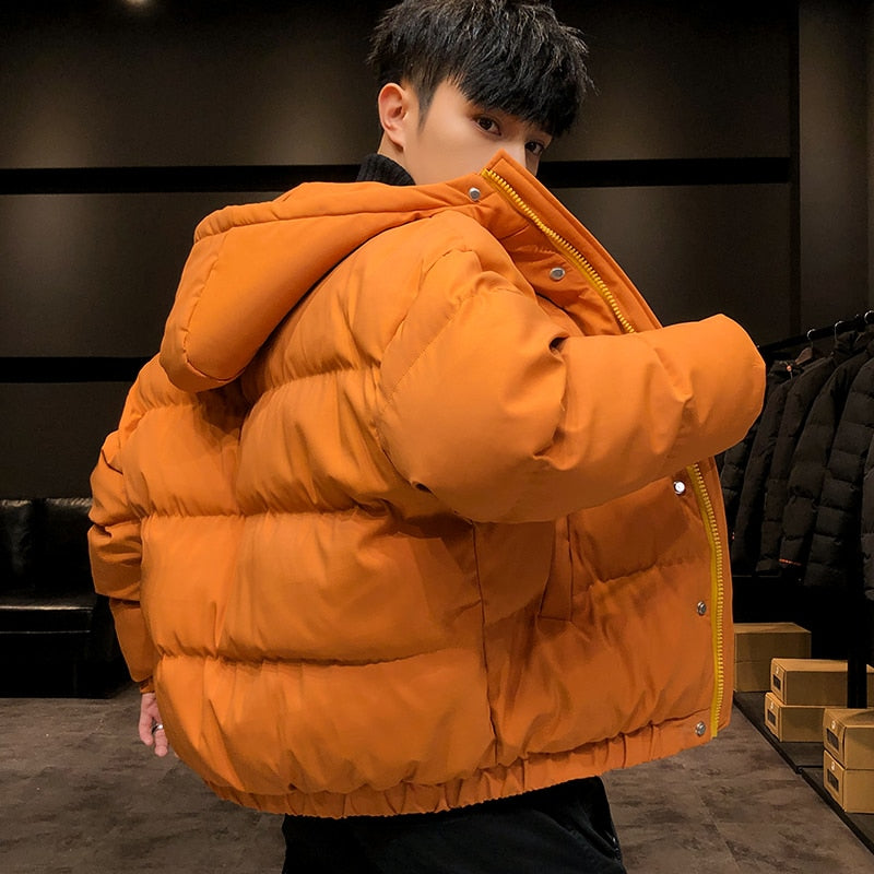 Tops 2023 Autumn Winter Men's Casual Hooded Bread Cotton-Padded Jackets Solid Color Outwear Thick Parkas Loose Warm Coat Clothes