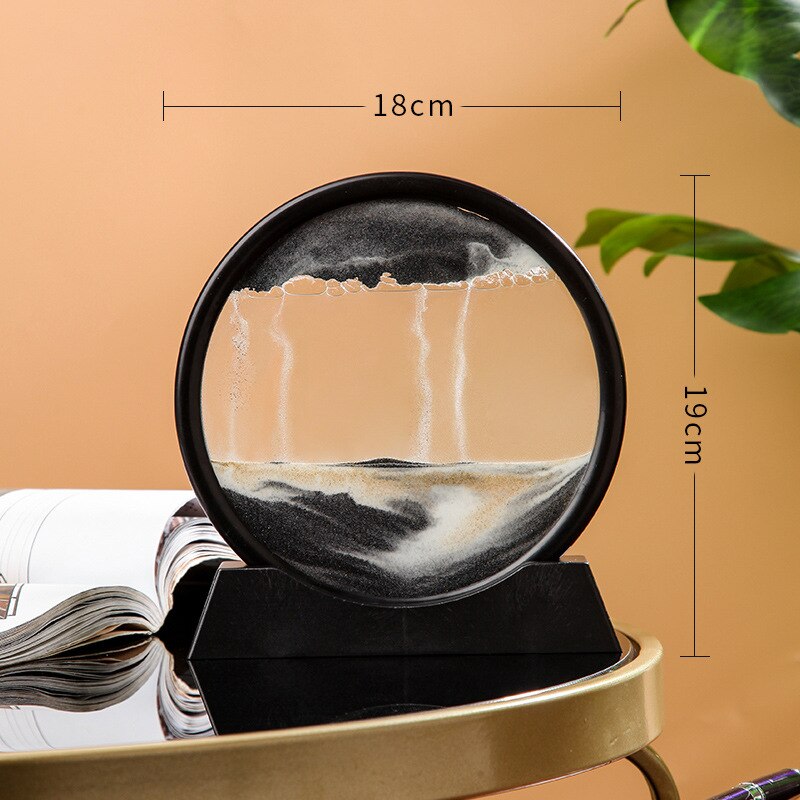 7 Inch Round Moving Sand Art Picture Quicksand Painting Glass 3D Hourglass Sandscape In Motion Display Flowing Sand Frame Decor