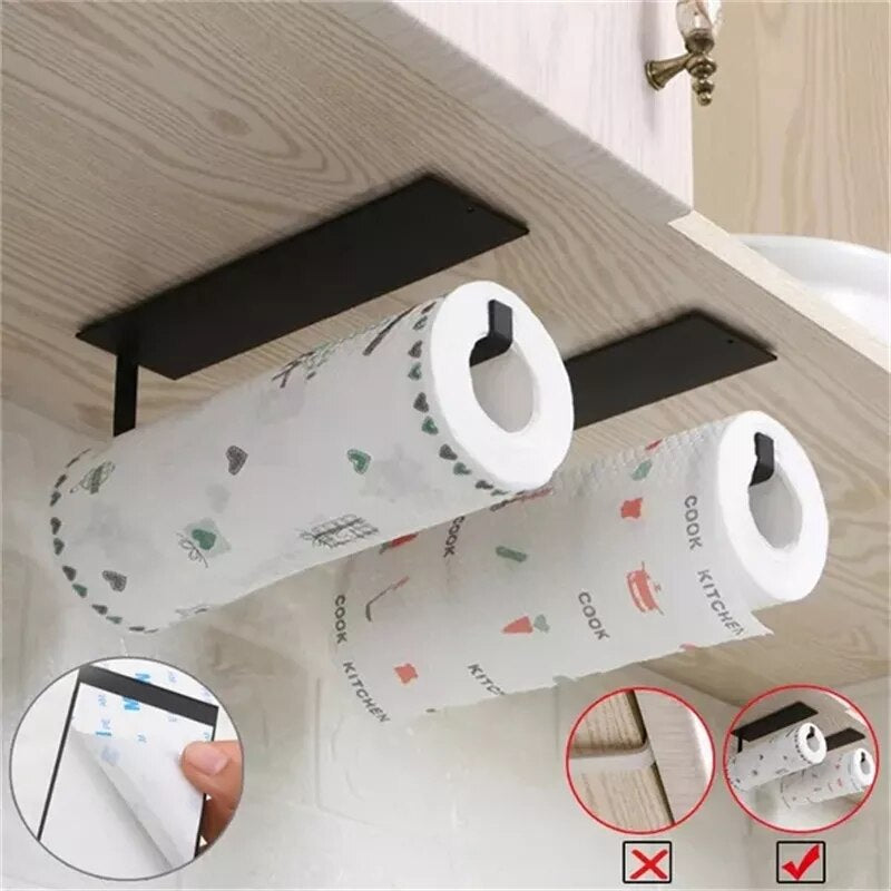 Steel Kitchen Bathroom Toilet Roll Holder Wall Mounted Rack Paper Towel Rack Self Adhesive Towel Hanging Rack Home Appliance