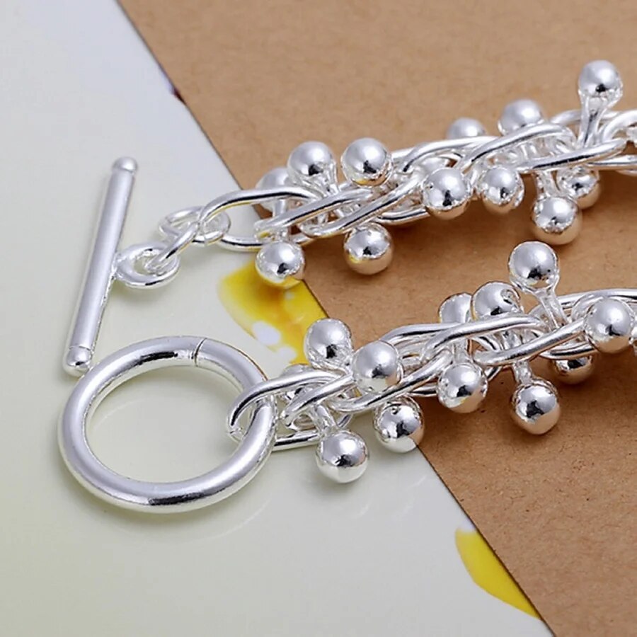 925 silver Color Bracelets charm solid chain beads fashion beautiful top quality women wedding Jewelry free shipping