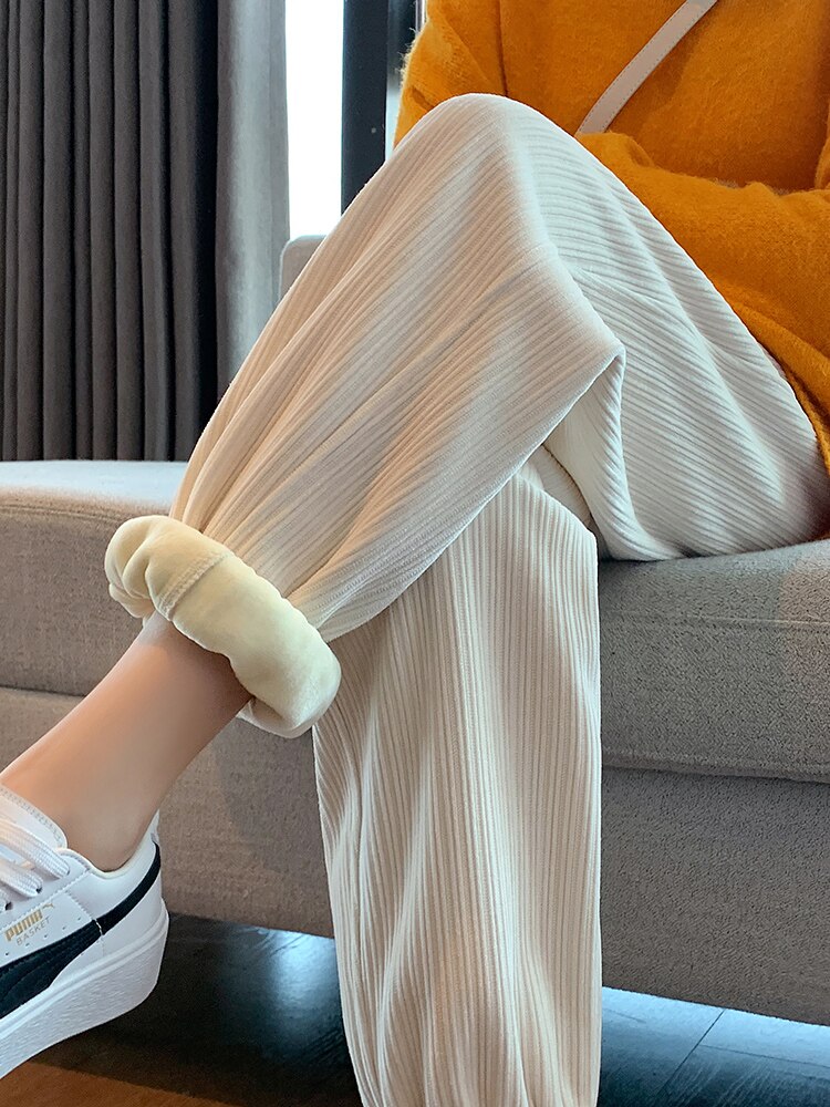 Joggers Women Warm Winter Plush Thick Corduroy Pants Traf Female Casual Korean Style Sweatpants Harajuku Loose Harem Trousers