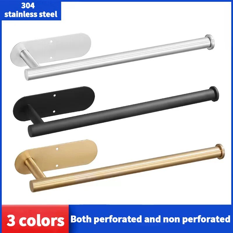 Punch-free Paper Towel Holder 304 Stainless Steel Kitchen Under Cabinet Roll Rack Gold Black Bathroom Wall-mounted Tissue Hanger