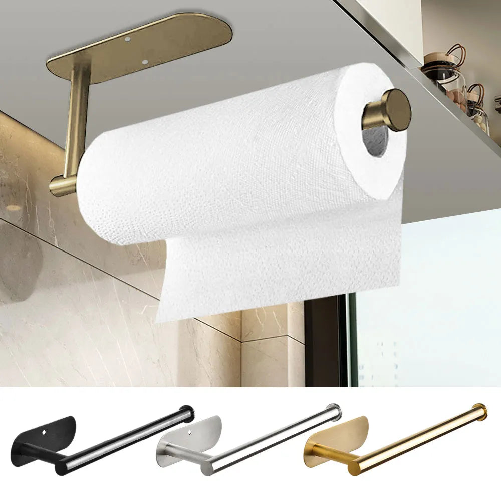 Punch-free Paper Towel Holder Stainless Steel Kitchen Under Cabinet Roll Rack Gold Black Bathroom Wall-mounted Tissue Hanger