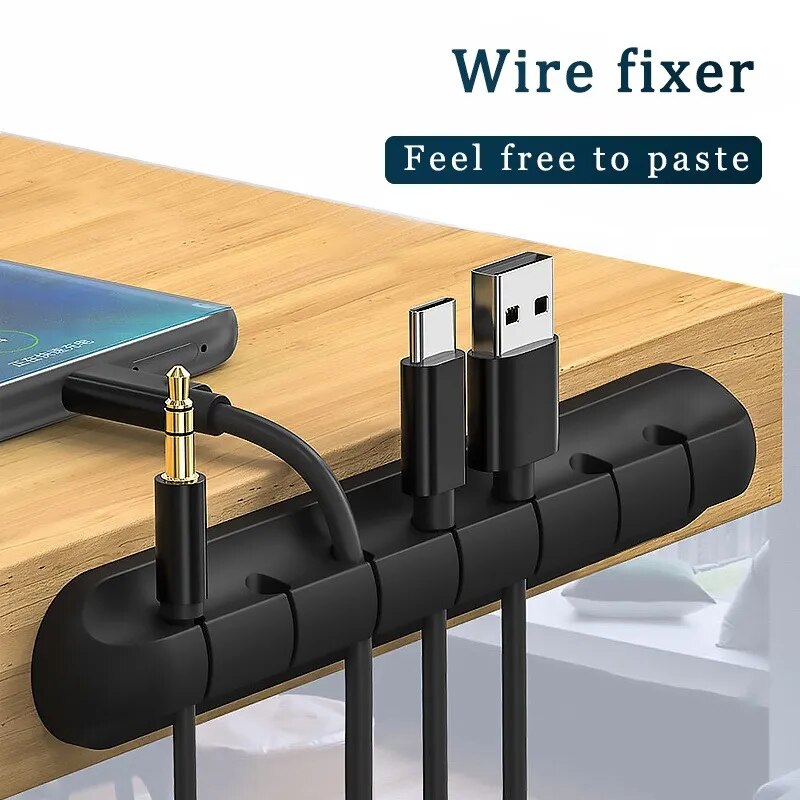 3/5/7 Clips Adhesive Silicone Cable Winder Desktop Wire Organizer Usb Cable Holder Desk Set Table Organizer Office Home Supplies