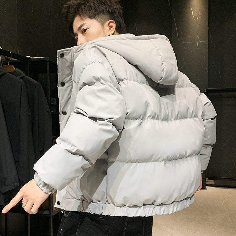 Tops 2023 Autumn Winter Men's Casual Hooded Bread Cotton-Padded Jackets Solid Color Outwear Thick Parkas Loose Warm Coat Clothes