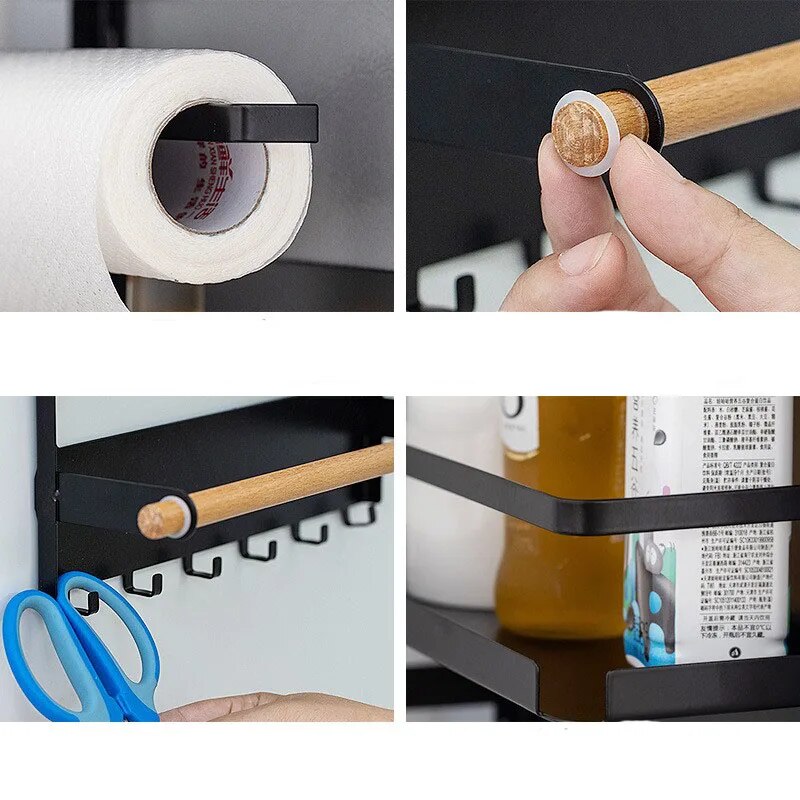 Magnet Fridge Shelf Paper Towel Roll Holder Magnetic Storage Rack Spice Hang Rack Decorative Metal Shelf Kitchen Organizer