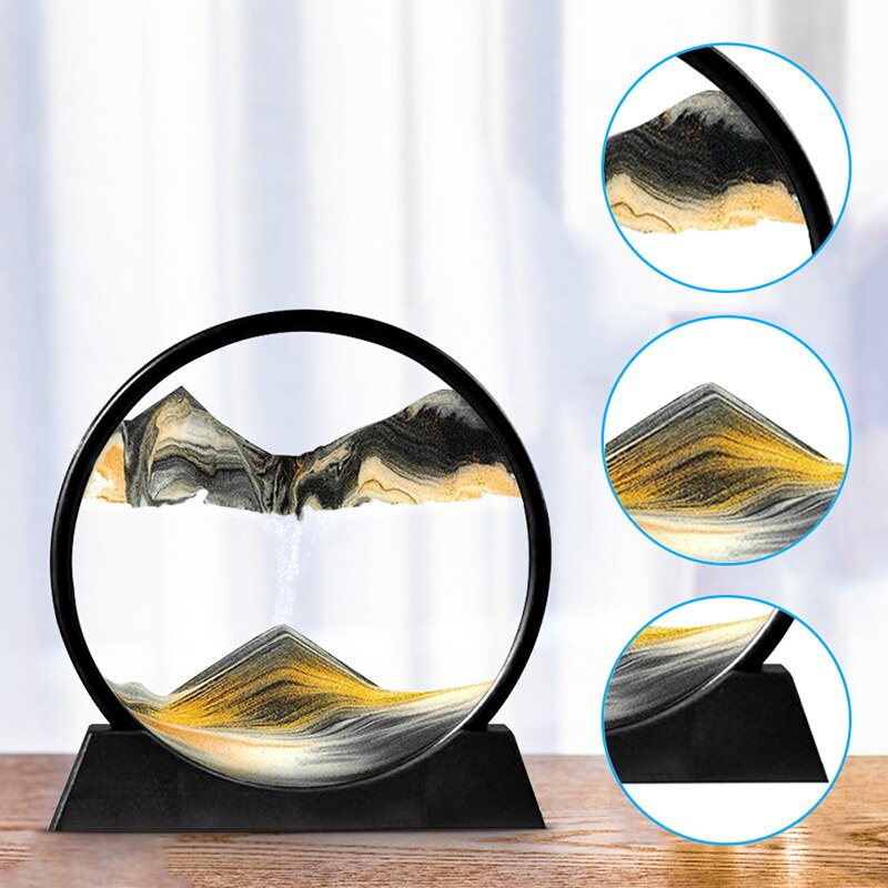 7 Inch Round Moving Sand Art Picture Quicksand Painting Glass 3D Hourglass Sandscape In Motion Display Flowing Sand Frame Decor