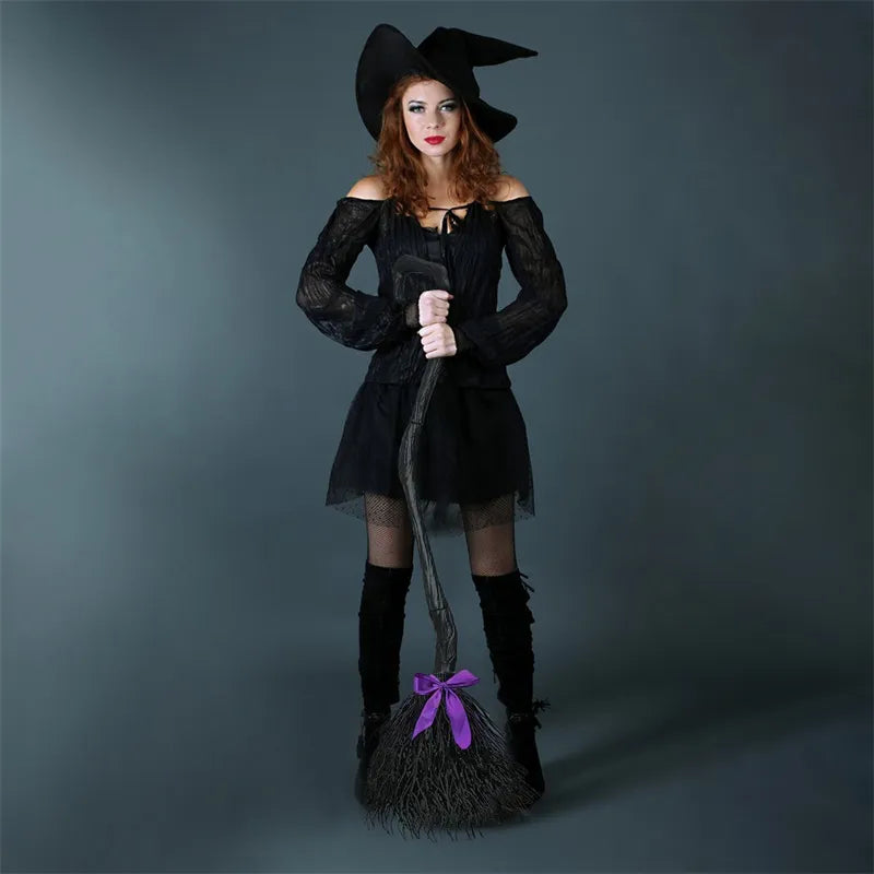 Halloween Party Decoration Witch Broom with Ribbon Perfect Photo Booth Accessory and Favor for Spooky Celebrations