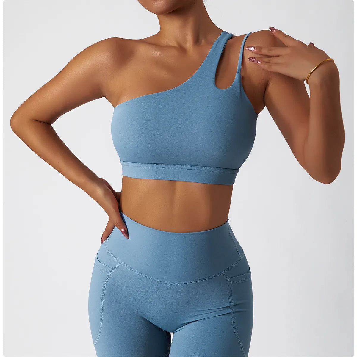 Sexy One Shoulder Yoga Bras Crop Shockproof Sports Underwear Push Up Running Vest Wire Free Gym Sportswear Fitness Bra Vest