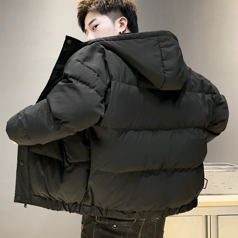 Tops 2023 Autumn Winter Men's Casual Hooded Bread Cotton-Padded Jackets Solid Color Outwear Thick Parkas Loose Warm Coat Clothes