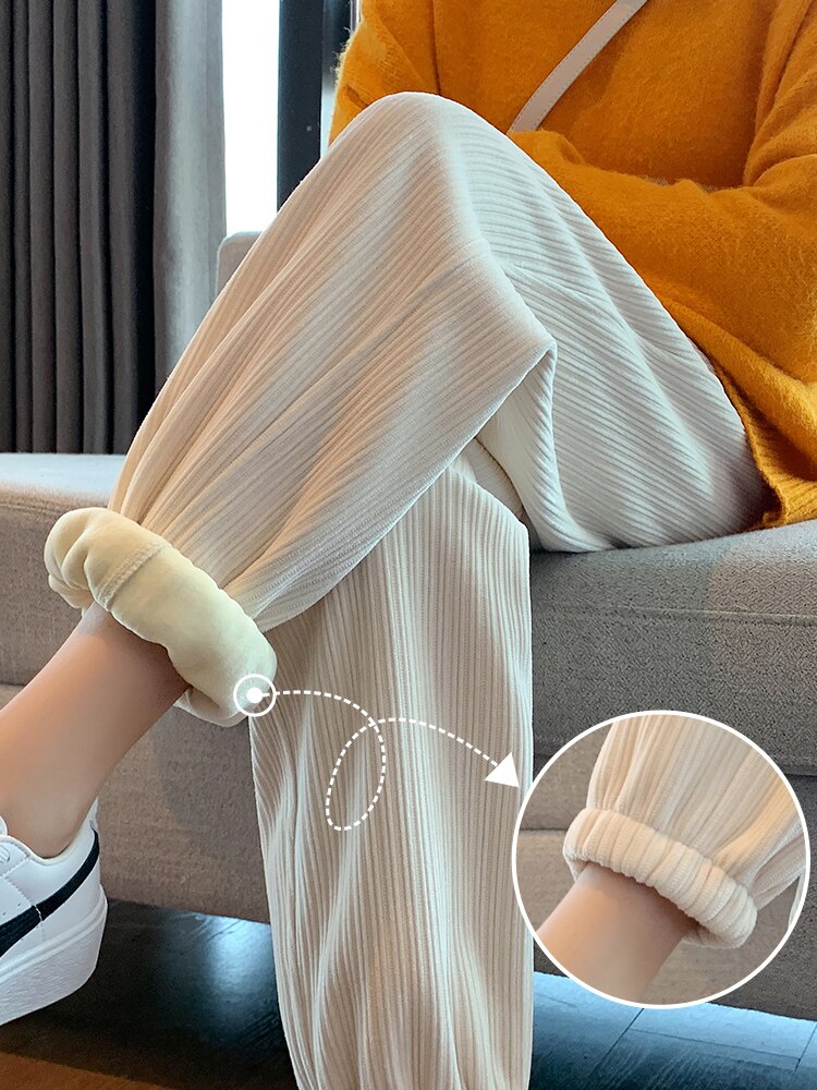 Joggers Women Warm Winter Plush Thick Corduroy Pants Traf Female Casual Korean Style Sweatpants Harajuku Loose Harem Trousers