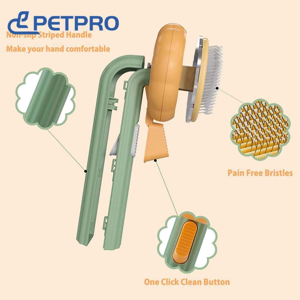 Pumpkin Self Cleaning Slicker Comb for Dog Cat Puppy Rabbit, Grooming Brush Tool Gently Removes Loose Undercoat Tangled Hair