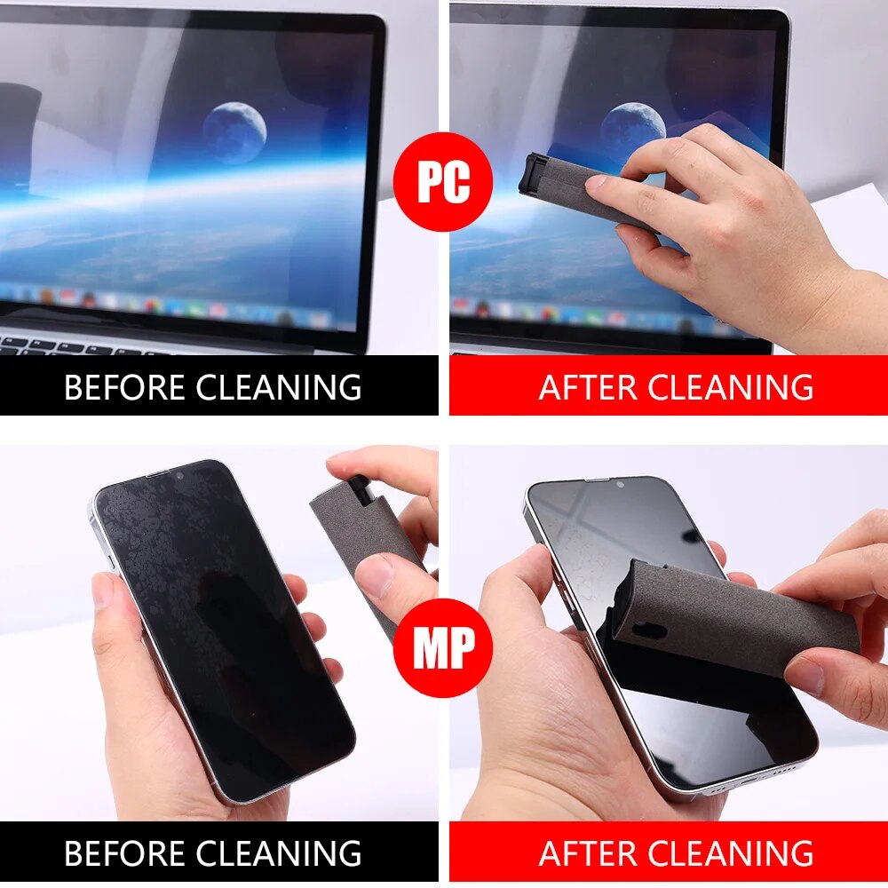 Multifunctional 2 in 1 Phone Screen Cleaning Spray Bottle With Polishing Cloth Touch Screen Cleaning Tool For Apple iPhone iPad