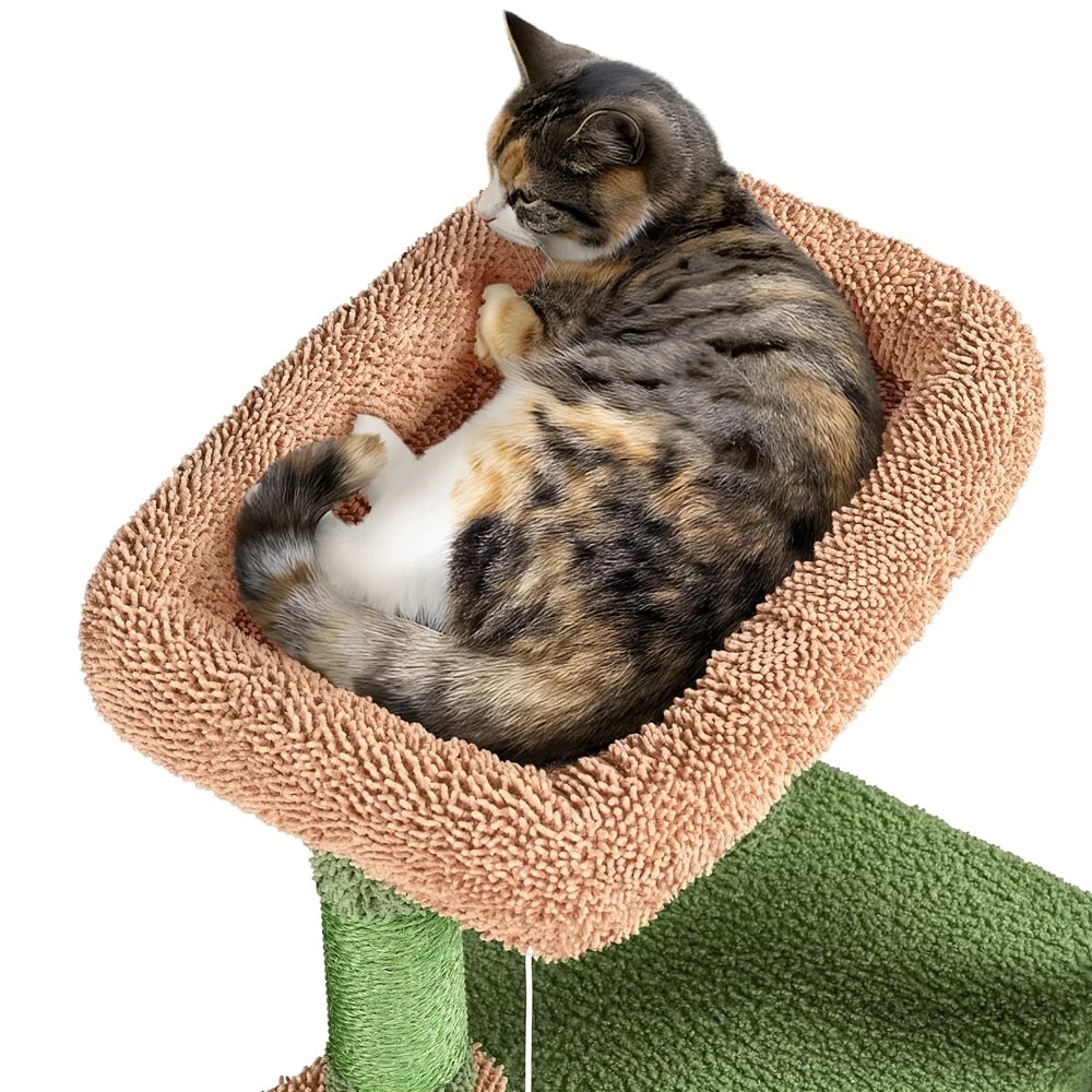 42" H Cactus Cat Tree Tower with Natural Sisal Scratching Posts,Green &amp; Brown,Cat Supplies,So That Cats Can Play Happily At Home