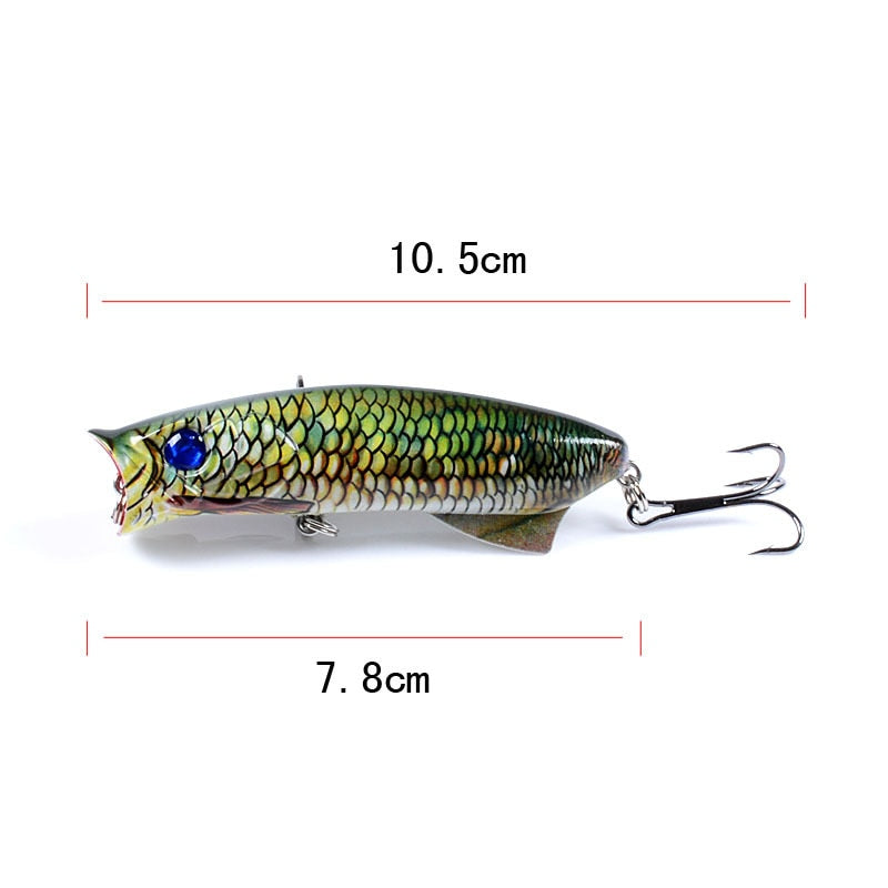 1pc Floathing Lure Topwater 3D Printed Popper Fishing Lure 7.8cm 11.5g Hard Bait Plastic Fishing Tackle Crankbait 7 Colors