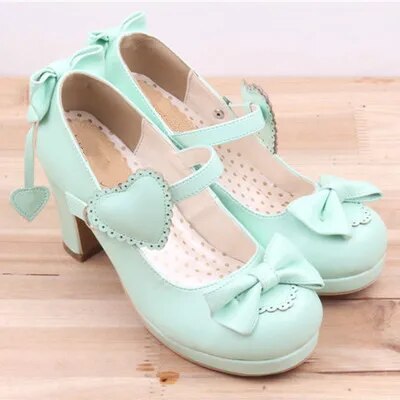 Honeycherry The New High-heeled Cute Bow Tie Sweet Lolita Girls Love Solid Round Princess Shoes More Softer Pumps